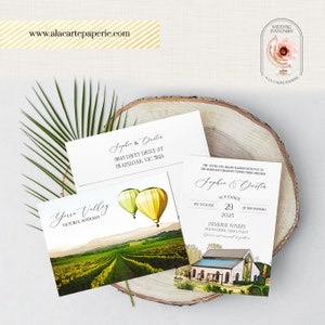 Australia Yarra Valley VIC Winery Wedding Watercolor Illustrated Destination Wedding Invitation Green Gold Deposit Payment image 2