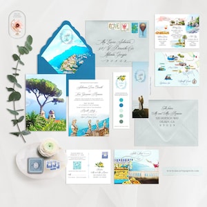 PRINTED Ravello Amalfi Coast Italy Destination Wedding Invitation bilingual Italian Watercolor Illustrated map - Deposit Payment