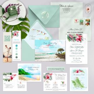 Turtle Bay Oahu Hawaii Destination Wedding Invitation USA Watercolor Illustrated Wedding Invitation Set  - Deposit Payment