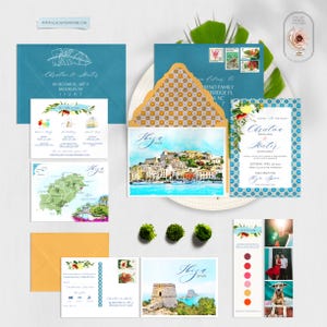 Ibiza Spain watercolor illustrated destination wedding invitation set European island wedding -Deposit Payment