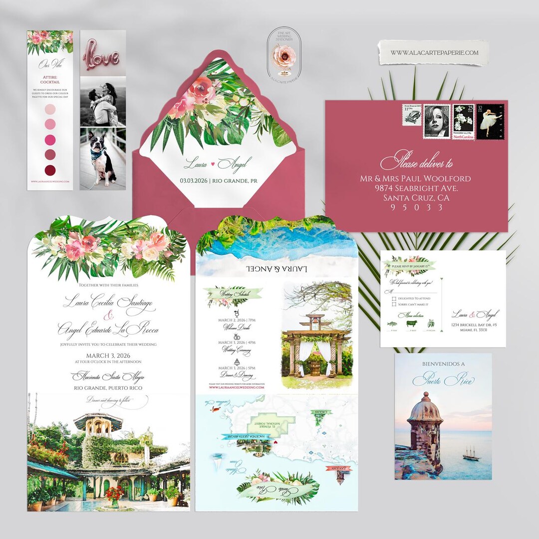 Puerto Rico Wedding Invitation Suite: Hacienda Siesta Alegre Watercolor ...
