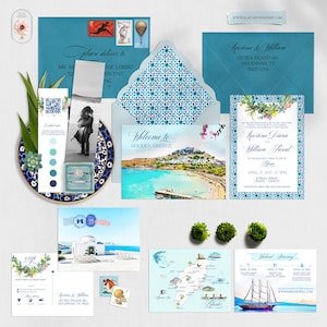 Wedding Invitation Rhodes Greece Greek Island Destination Wedding Invitation Set European wedding watercolor illustrated -Deposit Payment