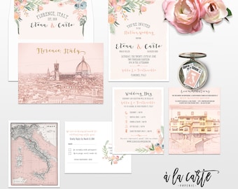 Tuscany Florence Italy Destination wedding invitation European Blush Pink watercolor Illustrated Wedding Invitation Suite - Deposit Payment