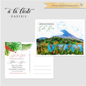 Ensemble de faire-part de mariage à destination du Costa Rica, carte postale tropicale « Save the Date » - Paiement de l'acompte