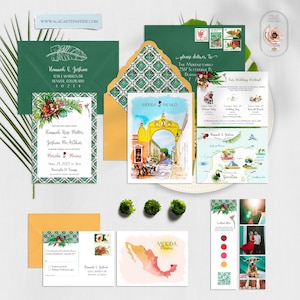 Merida Yucatan Mexico Riviera Maya Destination Wedding Invitation with watercolor illustrations tropical beach wedding - Deposit Payment