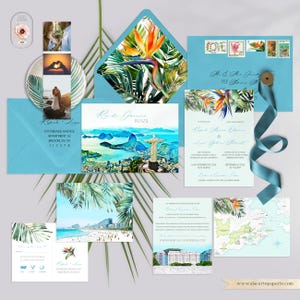 Rio de Janeiro Brasil Português Brasileiro Bilíngue Destino Aquarela Ilustrado Convite de Casamento Suite - Pagamento de Depósito