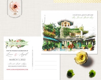 Puerto Rico Hacienda Siesta Alegre Destination Wedding Save the Date Postcards Invitation Watercolor Illustrated PR Wedding- Deposit Payment