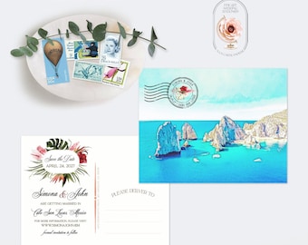 Cabo San Lucas Save the Date Card, Arches Watercolor Destination Wedding (Printed or Digital)