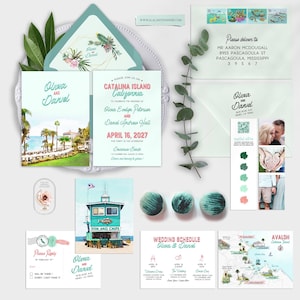 Catalina Island Avalon CA California Destination Wedding Invitation Watercolor Illustrated Beach Wedding Invitation Set - Deposit Payment