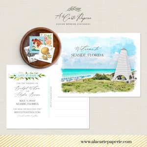 Convite de casamento Seaside Destin Flórida EUA Casamento no destino praia aquarela ilustrada Salve a data cartão postal - Pagamento de depósito