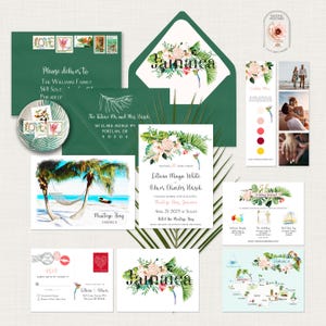 Jamaica Destination Wedding Invitations Montego Bay Negril Tropical Watercolor Illustrated Jamaican Wedding Card Listing is for DEPOSIT ONLY
