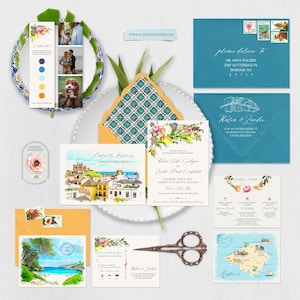 Mallorca Majorca Spain watercolor illustrated destination wedding invitation set island map Mediterranean wedding - Deposit Payment