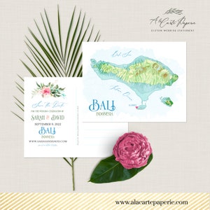 Bali Indonésie Asie aquarelle illustrée mariage destination carte postale « Save the date » carte d'invitation de mariage asiatique - paiement de l'acompte