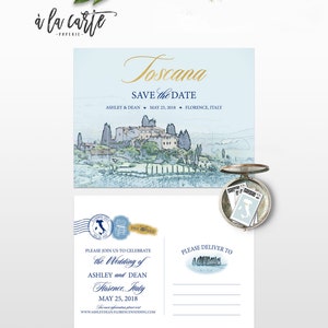 Destination wedding invitation Tuscany Florence Italy Europe Save the date Postcard illustration sketch drawing watercolor Deposit Payment image 1