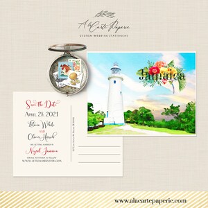 Jamaika Montego Bay Negril Tropisches Paradies Blumen Blumen-Aquarell illustrierte Bestimmungsland-Hochzeit Save the date Postkarte - Anzahlungs-Zahlung