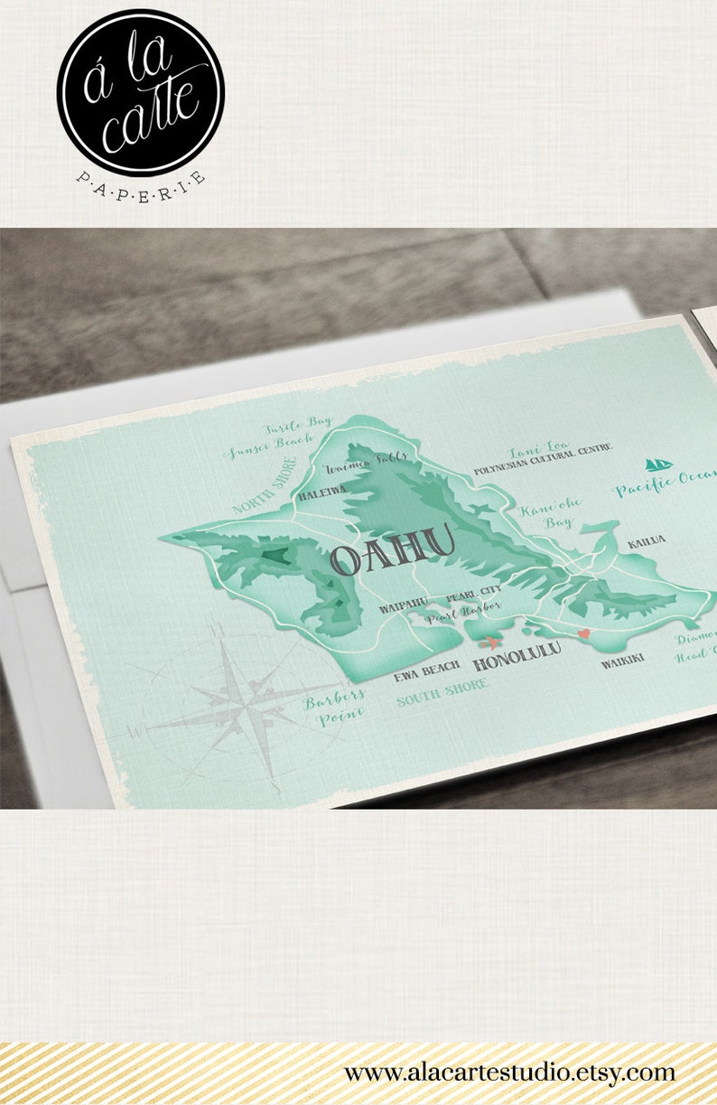 Hawaii Destination Wedding Invitation Oahu Wedding Turquoise Etsy