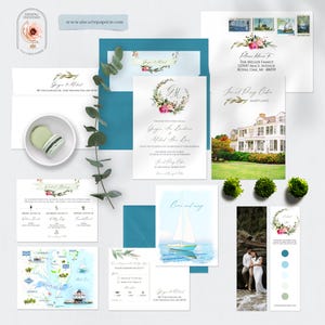 PRINTED The Perry Cabin Inn Maryland Chesapeake Bay Watercolor Illustrated Destination wedding Invitation Set Deposit Payment