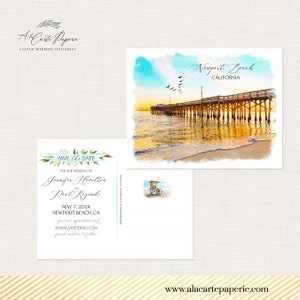 Califórnia Newport Beach CA Destino casamento salve a data cartões postais EUA ilustrado aquarela - Pagamento de depósito