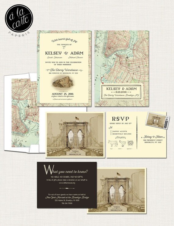 Brooklyn New York Destination illustrated wedding invitation Etsy