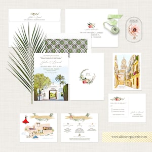 Malaga Andalusia Spain Destination Wedding Invitation Mediterranean Watercolor Illustrated wedding invitation  - Deposit Payment