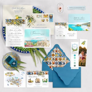 PRINTED Sicily Taormina Italy Italian Sicilian Destination wedding invitation watercolor illustration and illustrated Sicily Deposit Payment