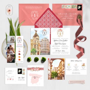 Madrid Spain Watercolor Illustrated Destination Wedding Invitation Set Spanish European Wedding - Deposit Payment