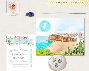 Portugal Algarve Destination Wedding Save the date Postcard Watercolor Illustration Coast Beach Europe wedding invitation - Deposit Payment