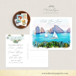 Cabo San Lucas Los Cabos Mexico illustrated beach destination wedding Save the Date Postcard Mexican wedding invitation - Deposit Payment