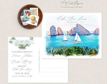 Cabo San Lucas Wedding Save the Date Postcard – Watercolor El Arco