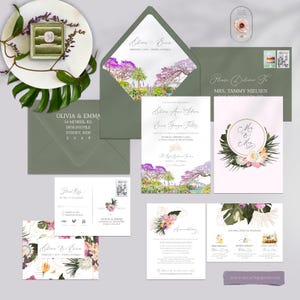 Zaproszenie na ślub w Sydney w Australii z akwarelowymi ilustracjami Królewskie Ogrody Botaniczne Opera w Sydney - Płatność depozytu