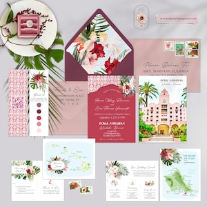 Royal Hawaiian Hotel Waikiki Oahu Hawaii USA Destination Wedding Invitation Hawaiian Island Watercolor Illustrated Wedding - Deposit Payment