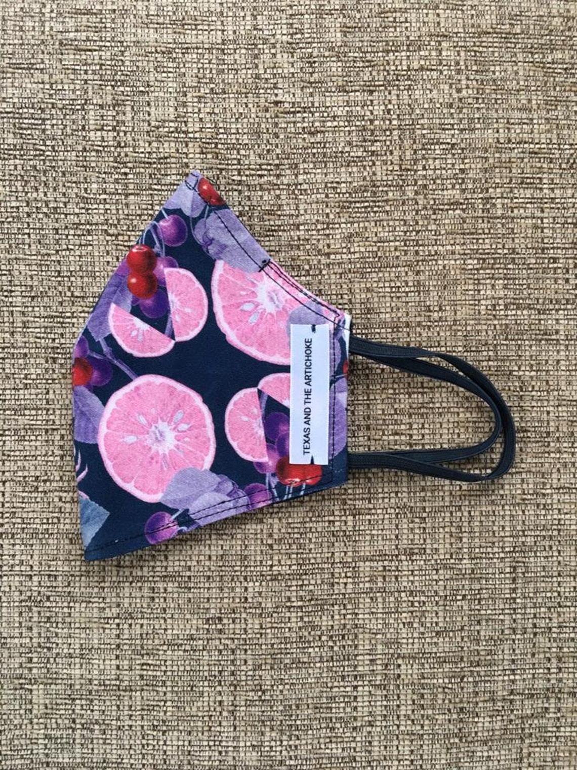 Cherries & Crabs big pattern organic cotton face mask 2 layers Etsy