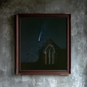 Comet Over Abbey Arch Print, Moody Night Sky, Gothic Celestial Decor (Digital Download) image 1