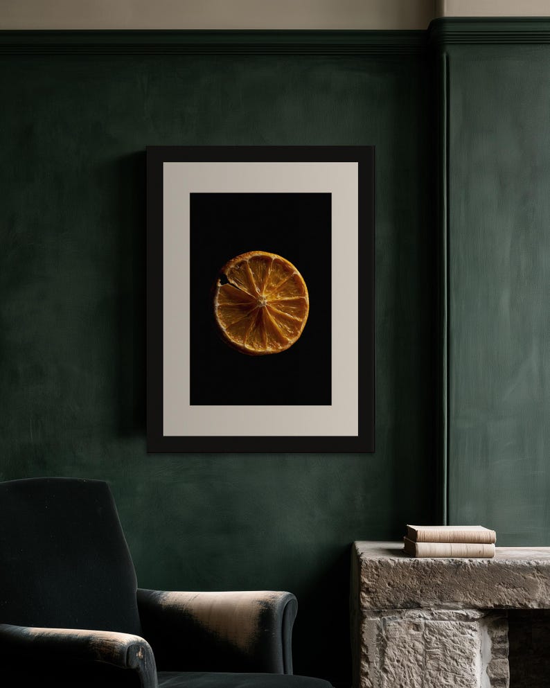 Dried Orange Slice Print, Amber Citrus Art, Dark Kitchen Wall Decor (Digital Download) image 3