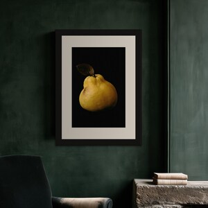 Golden Quince Print, Fruit Still Life Art, Dark Cottagecore Kitchen Art, Mustard Yellow Printable image 3