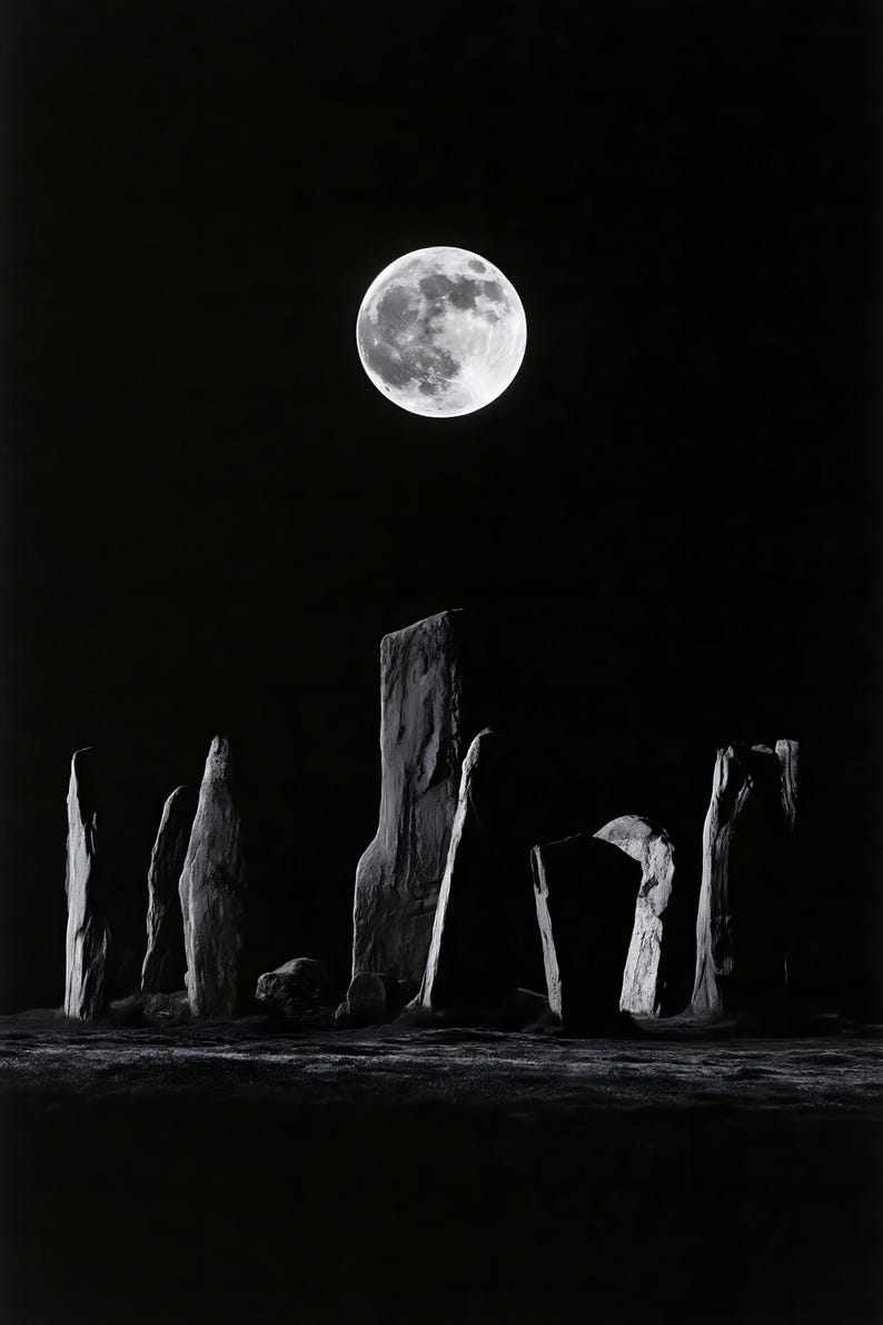 Moon Over Stone Circle Print, Moody Night Sky Wall Art (Digital Download) image 12