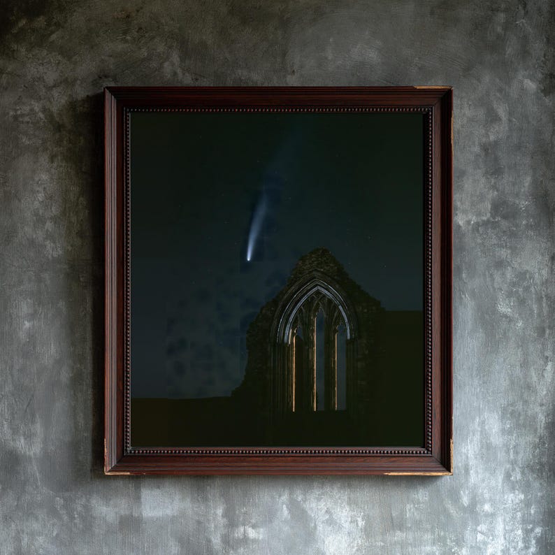 Comet Over Abbey Arch Print, Moody Night Sky, Gothic Celestial Decor (Digital Download) image 3