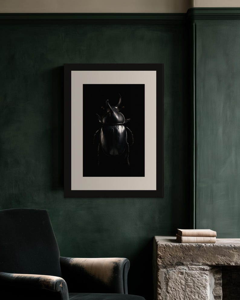Rhinoceros Beetle Print, Dark Academia Wall Art, Gothic Cabinet of Curiosities Decor, Digital Download image 6