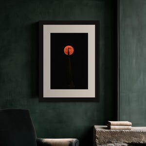 Blood Moon over Church Spire Print, Moody Night Sky Wall Art, Dark Cottagecore Celestial Decor, Digital Download image 7
