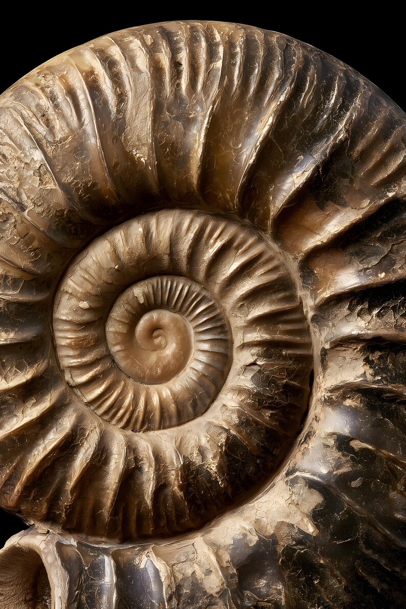 Stampa di un fossile di ammonite a spirale, arte murale dark academia (download digitale) immagine 4