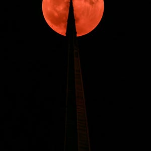 Blood Moon over Church Spire Print, Moody Night Sky Wall Art, Dark Cottagecore Celestial Decor, Digital Download image 4