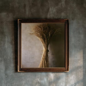 Herbarium-Druck einer getrockneten Weizengarbe, Wandbild im Stil der Dark Academia, gotische Schrankdekoration (Digitaler Download) Bild 1
