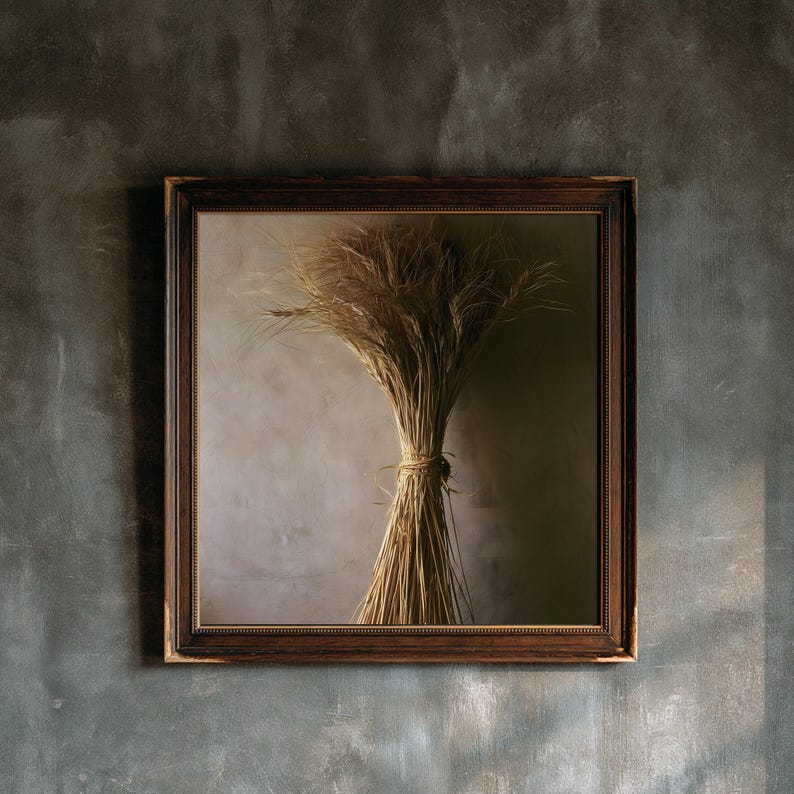 Herbarium-Druck einer getrockneten Weizengarbe, Wandbild im Stil der Dark Academia, gotische Schrankdekoration (Digitaler Download) Bild 1