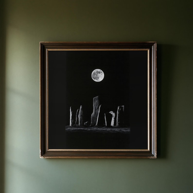 Moon Over Stone Circle Print, Moody Night Sky Wall Art (Digital Download) image 1