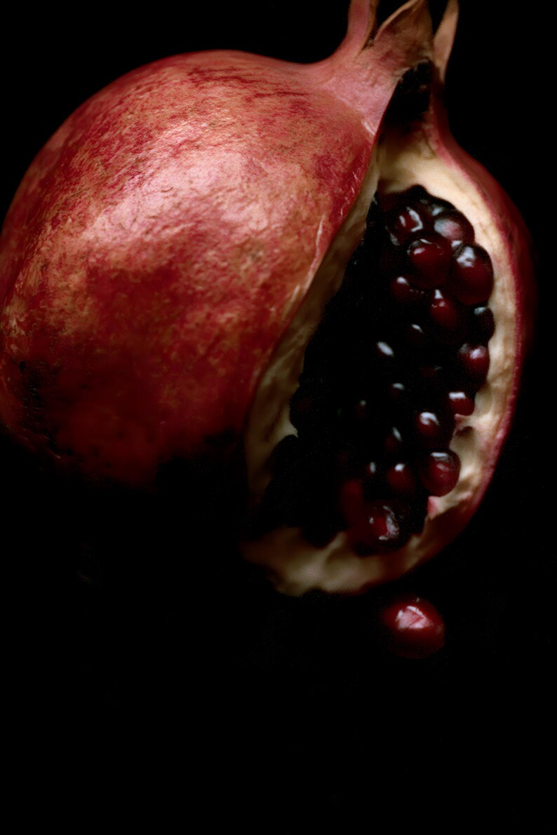 Split Pomegranate Print, Garnet Seed Art, Dark Cottagecore Dining Room Art, Deep Red Printable image 4