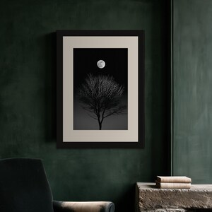 Full Moon Behind Oak Tree Print, Moody Night Sky Wall Art (Digital Download) image 7