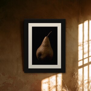 Russet Pear Print, Fruit Still Life Art, Dark Academia Kitchen Art, Brown Moody Printable image 7
