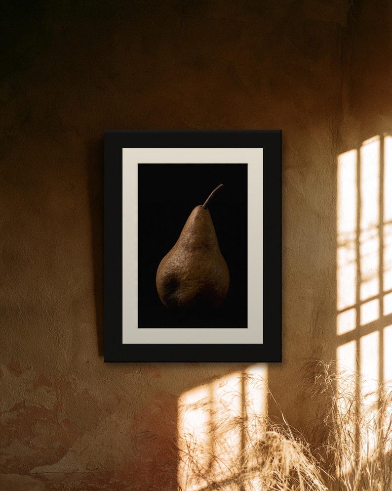 Russet Pear Print, Fruit Still Life Art, Dark Academia Kitchen Art, Brown Moody Printable image 7