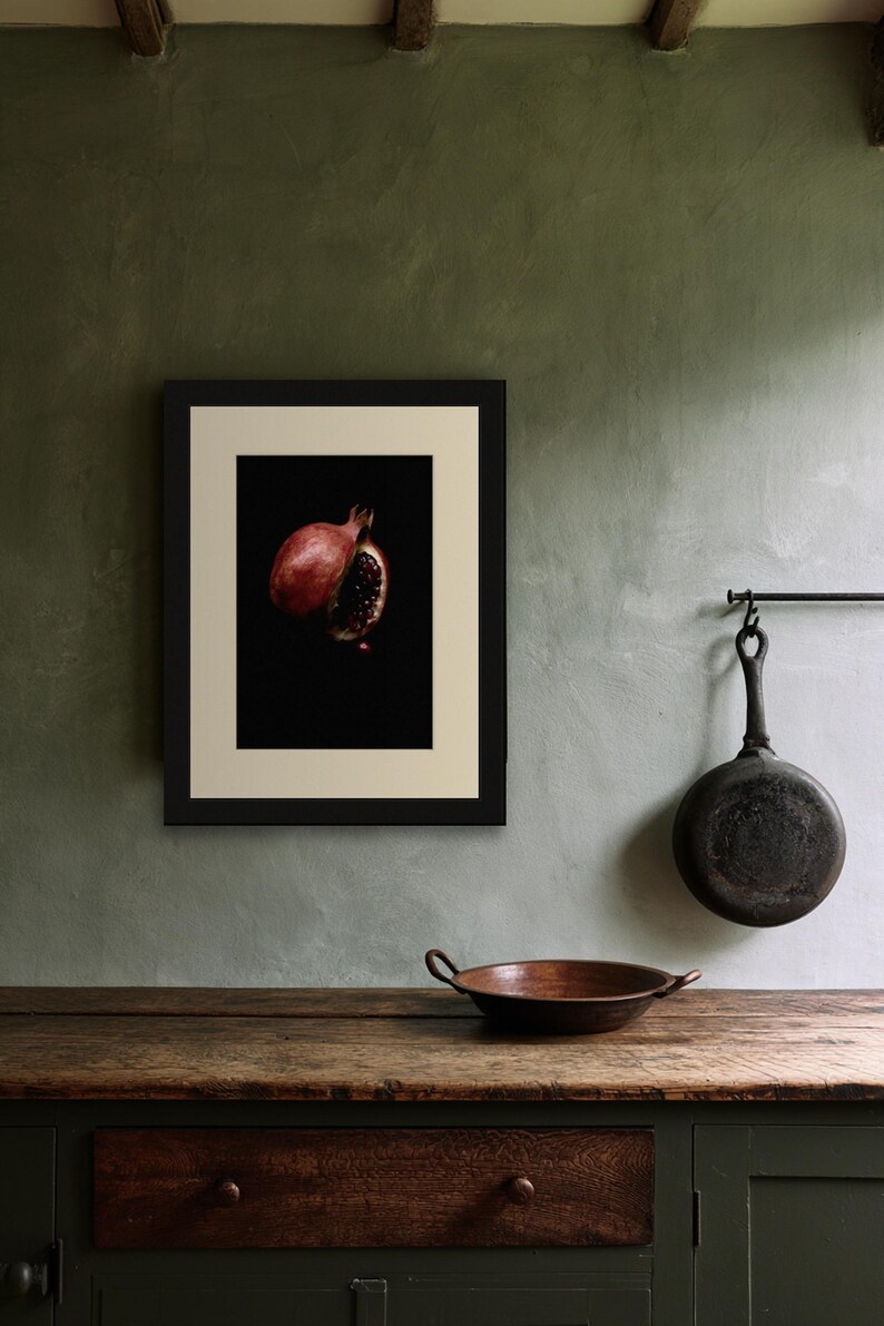 Split Pomegranate Print, Garnet Seed Art, Dark Cottagecore Dining Room Art, Deep Red Printable image 6