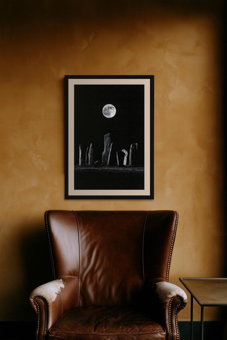 Moon Over Stone Circle Print, Moody Night Sky Wall Art (Digital Download) image 9